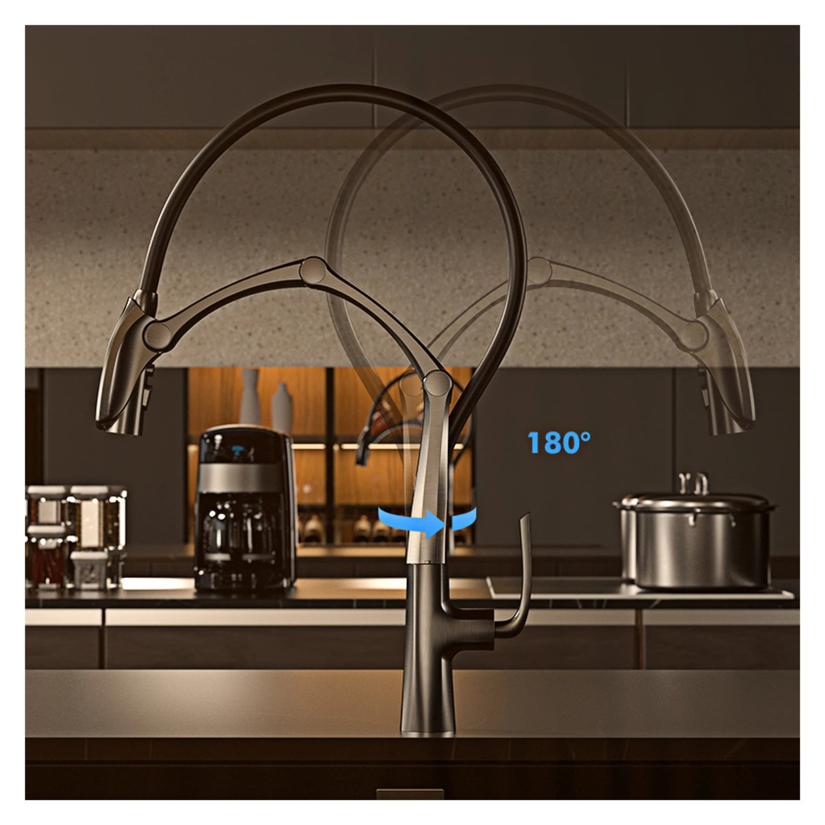 Luxury Brass Gun Gray Kitchen Faucet, Digital Display Intelligent Induction Magnetic Suction Pull-Out Design Cold & Hot Sink Tap