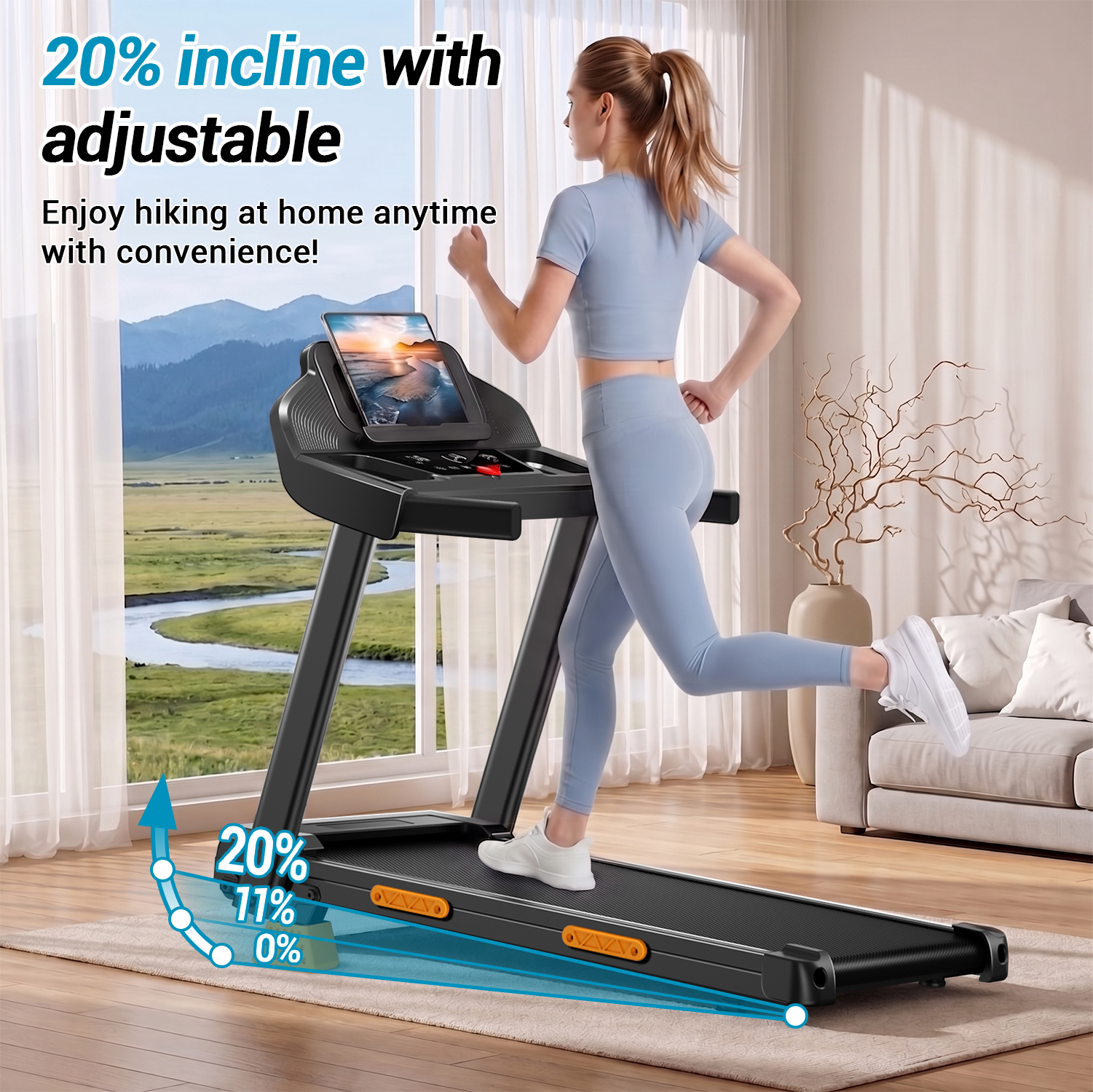 LEZEE 4-in-1 Foldable Treadmill with 20% Incline photo 2