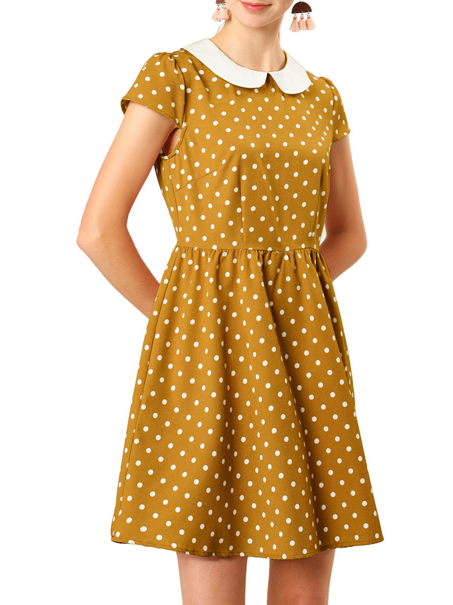 contrast polka dot flare dress