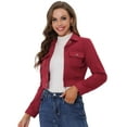 thumbnail image 1 of INSPIRE CHIC Women's Casual Faux Suede Notched Collar Button Up Cropped Jacket with Pockets Red M, 1 of 5