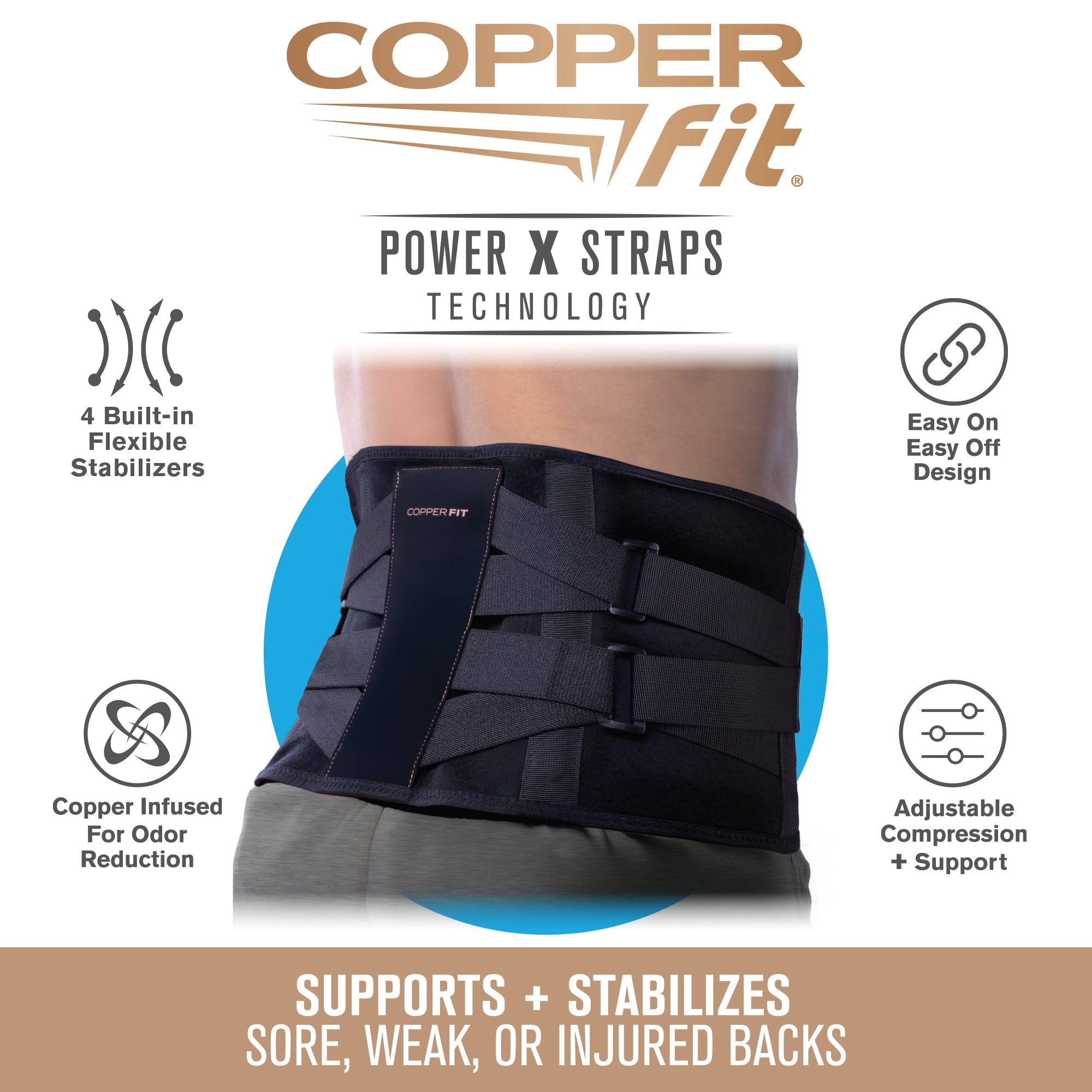 Copper Fit Ultra Support Back Brace – Plus Size (Fits Waist 36”–56”), Unisex, Black
