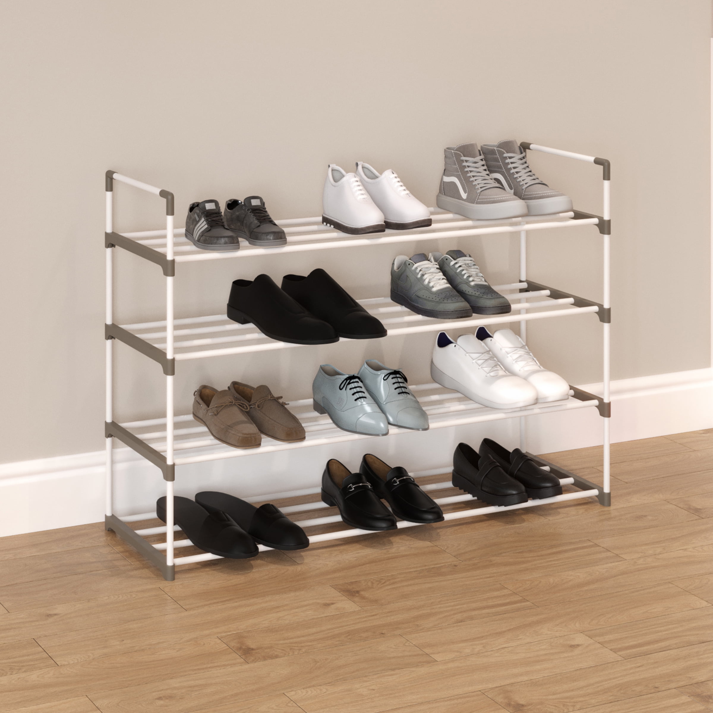 KIMBORA 4 Tier Long Shoe Rack for Closet, Wide Shoe Storage Organizer  Stackable Shoe Shelf for Floor, Bedroom 30-Pairs (Bronze)