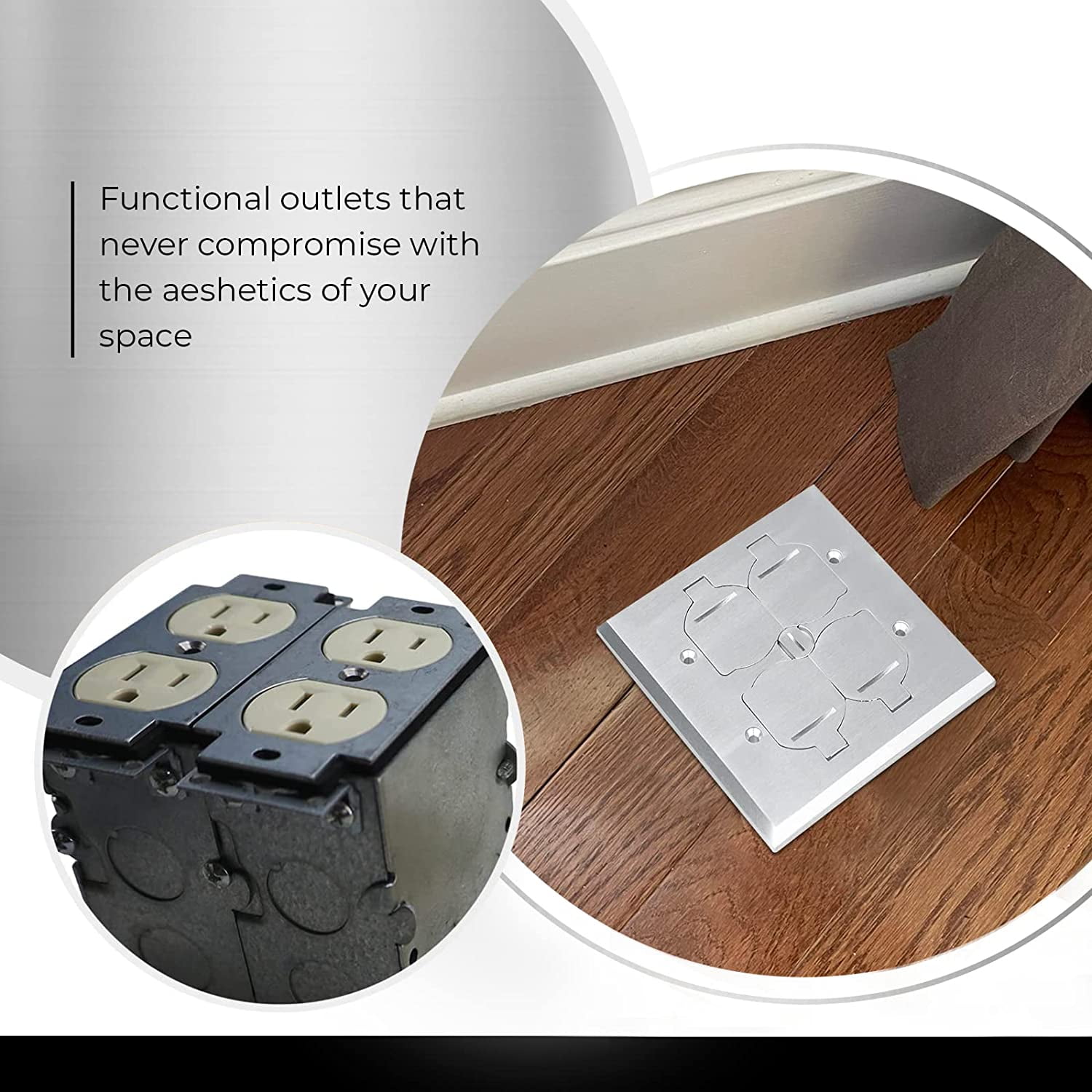 SELECT Lighting SLFB-2G-TR20-NI 20A Receptacle Outlets, Tamper Resistant Electrical Floor Box with Flip Lid and Nickel Plated Brass Cover, Retractable Recessed Socket for Kitchen, Countertops & Floor