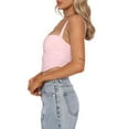 thumbnail image 3 of Mialoley Women's Summer Mini Skinny Sling Vest Solid Color Sleeveless Ruched Hollow Crop Tops, 3 of 5