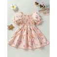 thumbnail image 2 of Arvbitana Toddler Girls Summer Casual Dresses Little Girl Short Puff Sleeve   Floral Dress Baby Kids Ruffle A-line Princess Dress for Party Pageant 1T-6T, 2 of 8