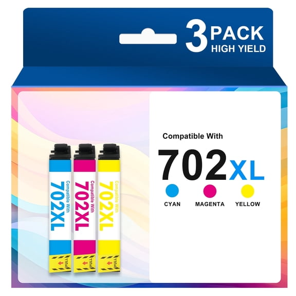 702XL Ink Cartridges 3-Pack Replacement for Epson 702XL Ink 702 T702XL for Workforce Pro WF-3720 WF-3730 WF-3733 WF-3725 Printer (Cyan Magenta Yellow)