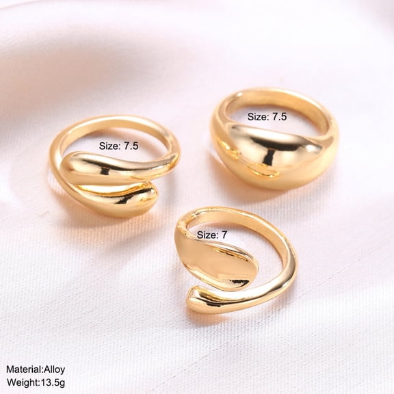 Gold Open End Stacking Rings Set of 3 Unique Fashionable Womens Statement Finger Accessories Gifts for Women