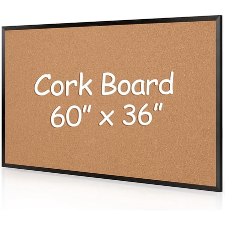 Extra Large Cork Bulletin Board 60" X 36", Black Wood Framed 5'x3' Corkboard for Wall, Wall Mounted Notice Pin Board with 18 Push Pins for School, Home & Office