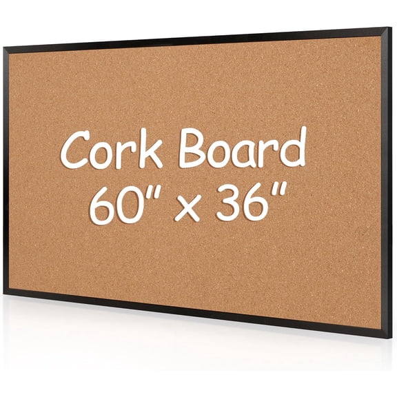 Extra Large Cork Bulletin Board 60" X 36", Black Wood Framed 5'x3' Corkboard for Wall, Wall Mounted Notice Pin Board with 18 Push Pins for School, Home & Office