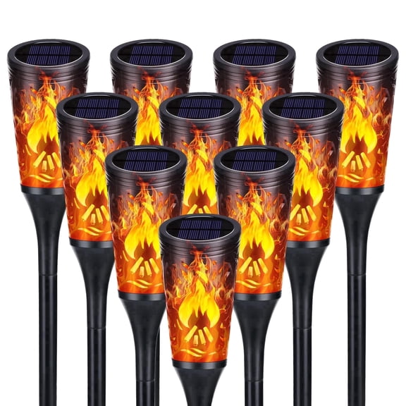 Toodour Solar Lights Outdoor, 10 Pack LED Solar Torch Lights with Flickering Flame Waterproof Halloween Decorations for Garden Yard