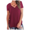 thumbnail image 1 of Summer Plus Size Tank Tops for Women Woman Fashion Solid Color Chest Overlapping Rope Short Sleeve V-Neck Casual Tops V Neck Tshirt Women on Clearance, 1 of 5