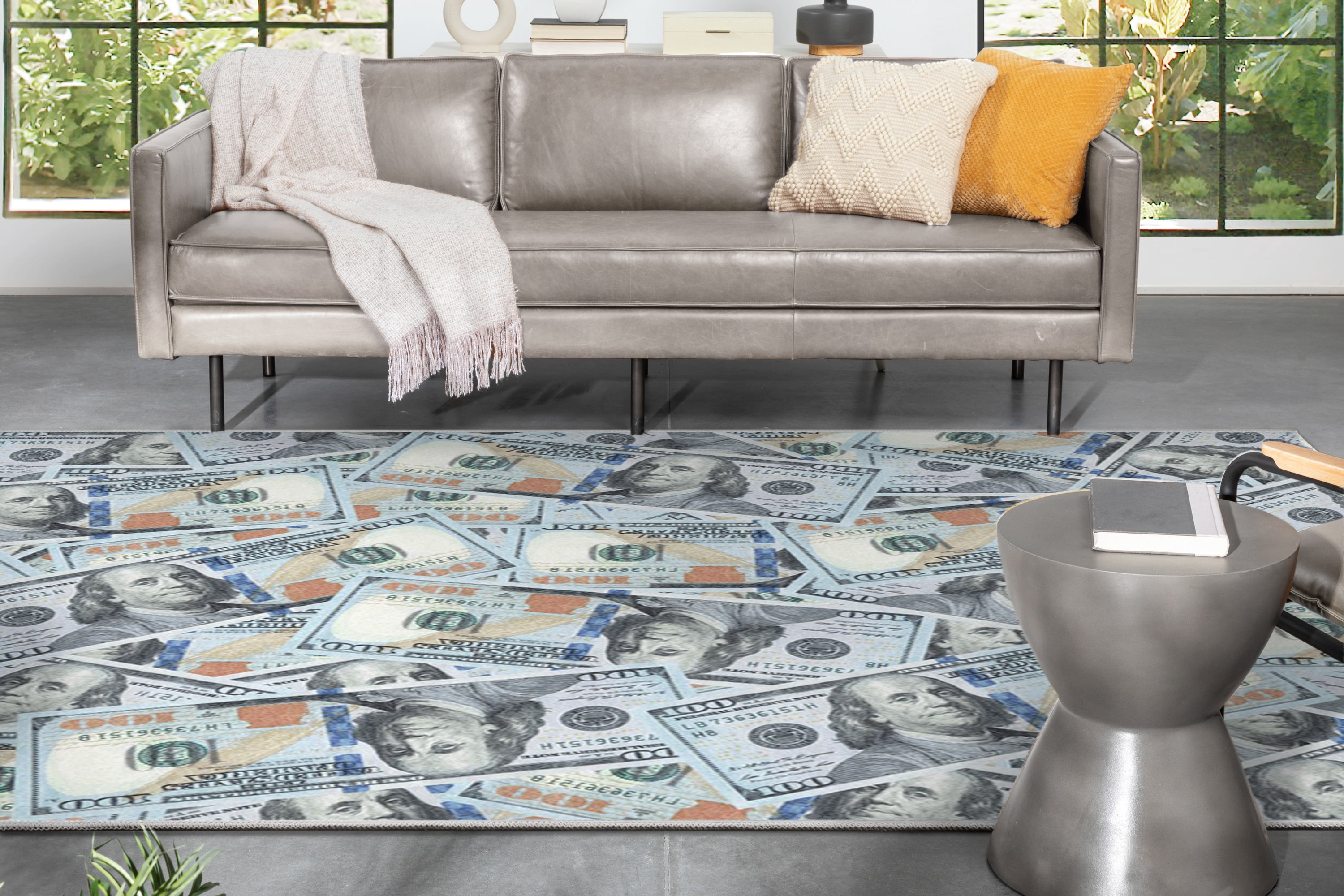 Well Woven Money Dollar Front Novelty Novelty Green Blue 9'10" x 13' Area Rug