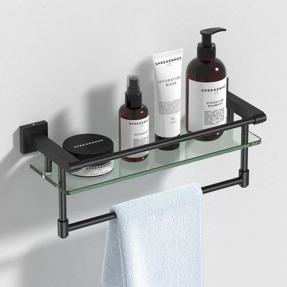 Estante de cristal para baño SFGSOWOR de 40 cm con toallero negro mate
