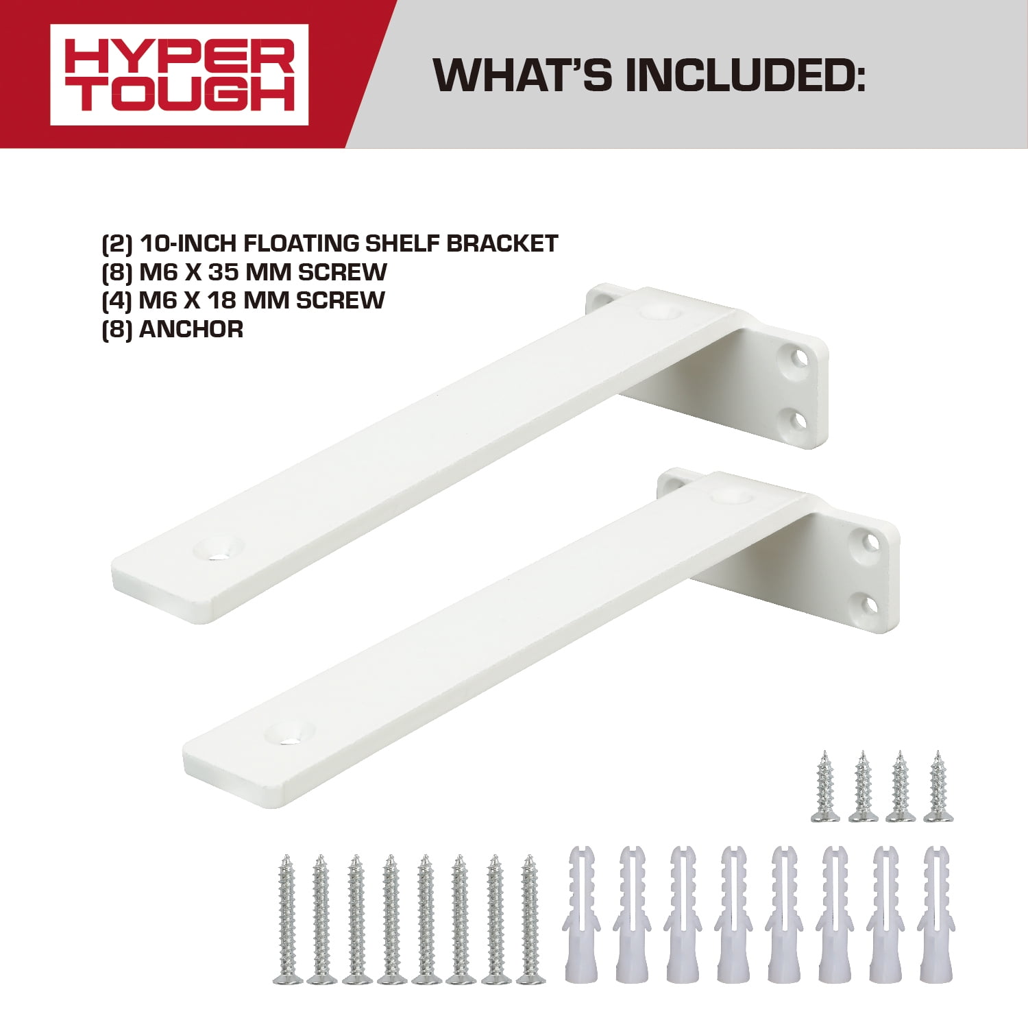 Hyper Tough 10' x 4" Floating Shelf Bracket, White, 2-Pack