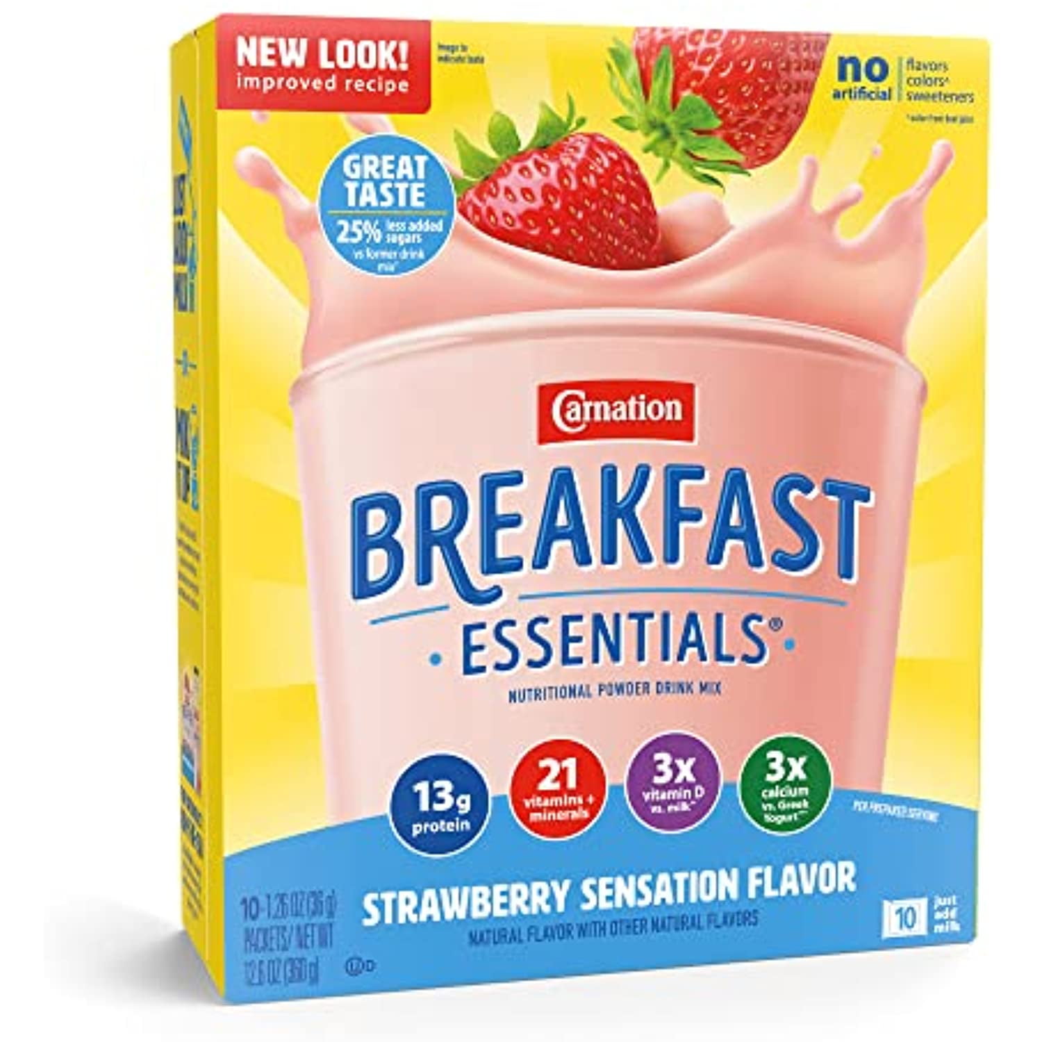 Carnation Breakfast Essentials Powder Drink Mix, Strawberry Sensation, 10 Count Box Of Packets