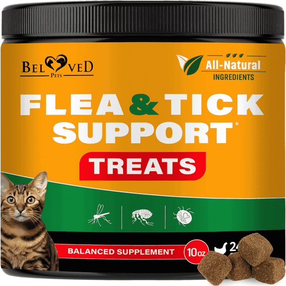Beloved Pets Natural Flea and Tick Support Chews - Chicken Flavored Healthy Skin & Coat Soft Treats for Cats, 10 oz Jar