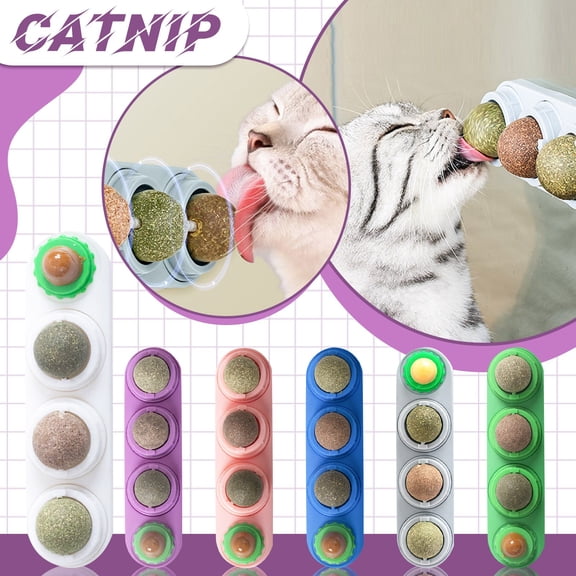 Clearance! Catnip and Silvervine Chew Ball - Rotating Wall Mount, Chewable, Lickable, Interactive, Anxiety Relief, Self-Entertaining,Pink