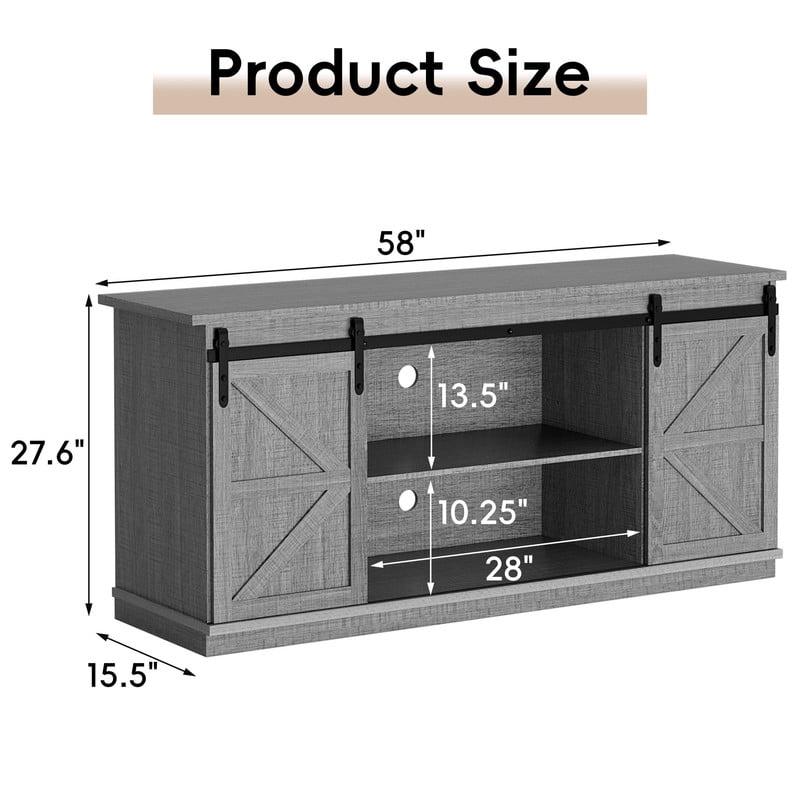 Vineego Rustic Modern TV Stand for 65-Inch TVs - Entertainment Center with Storage Cabinet & Sliding Barn Door Design,Gray
