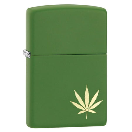 Zippo Pipe Lighter: Engraved Weed Leaf - Moss Green Matte