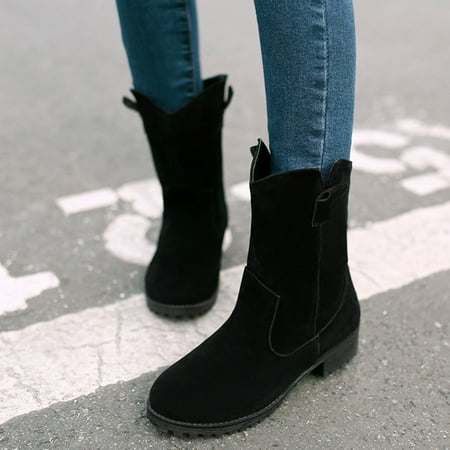 

TALKVE Toe Boots Fashion Heel Low Suede Heel Boots Warm Thick Women s Round women s boots