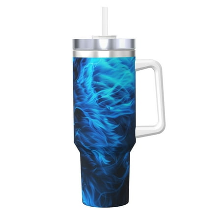 

Goofa Ice Blue Fire Wolf Print 40oz Ice Bully With Handle And Straw Stainless Steel Vacuum Insulated Cup And 2 In 1 Straw Lid