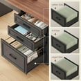 thumbnail image 6 of SEDETA Farmhouse L Shaped Standing Desk with Storage, Standing Computer Desk with Power Outlets, Height Adjustable Two Person Desk with Drawers & Cabinet, Home Office Desk with Open Shelves, Black, 6 of 9