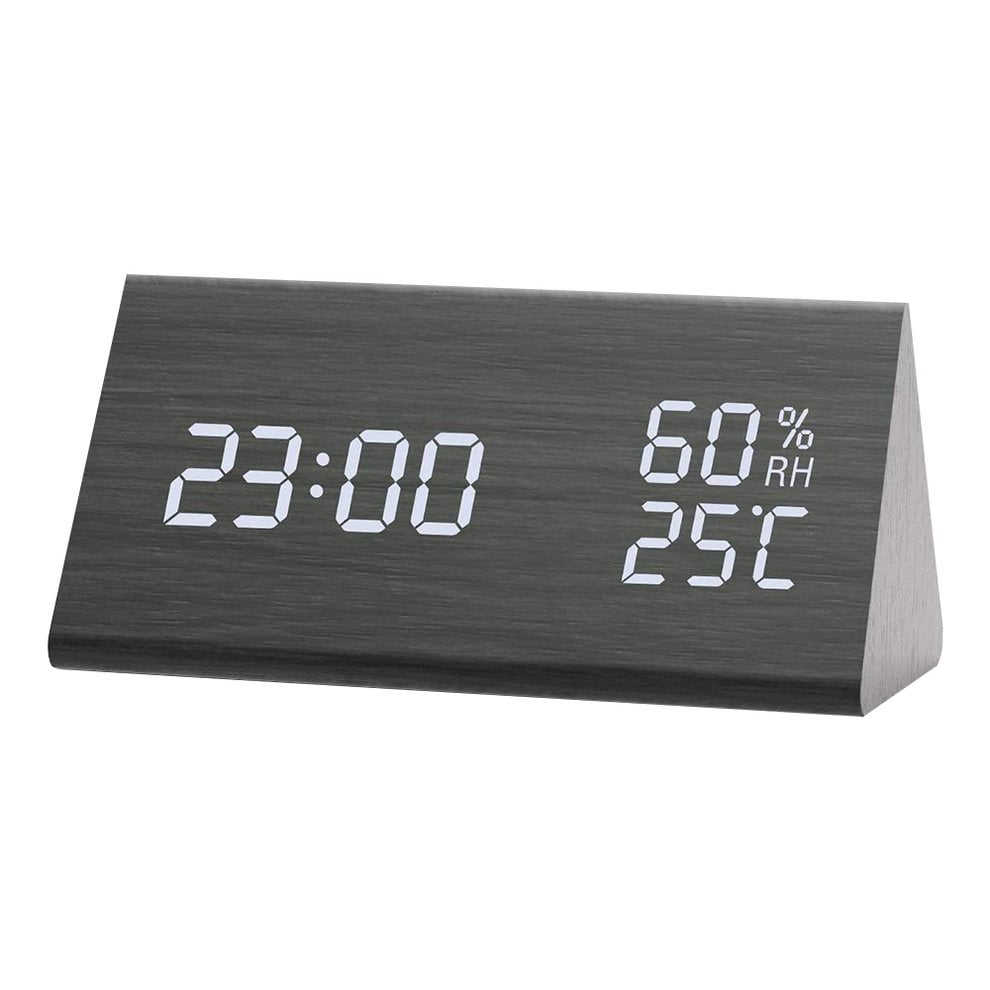VENSE Humidity And Temperature Alarm Clock Triangle Digital Baby Room Wood Clock VENSE Humidity And Temperature Alarm Clock Triangle Digital Baby Room Wood Clock