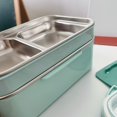 thumbnail image 3 of Bento Boxes Fiambrera de acero inoxidable Contenedor de alimentos de doble capa Caja de picnic portátil Bento (Color: Azul), 3 of 5