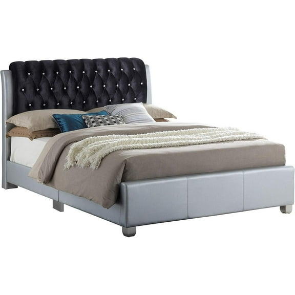 Glory Furniture Marilla Faux Leather Upholstered King Bed in Silver