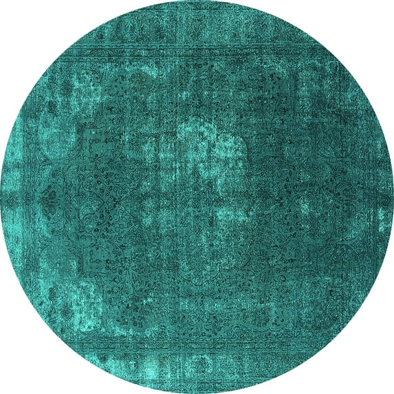 Ahgly Company Indoor Round Oriental Turquoise Blue Industrial Area Rugs, 5' Round