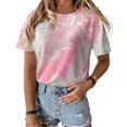 thumbnail image 2 of pitrice Femmes T-shirt Col Rond Manches Courtes Cravate-Teinte Imprimé Casual Top, Bleu, M Rose XXL, 2 of 6