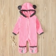 thumbnail image 6 of HNMKIU Long Sleeve Romper for Baby Boys And Girls Hooded Footed Kids Jumpsuit with Bear Ears Solid Color Comfortable Warm Outfit for 0-24 Months Z02_Pink,70, 6 of 6