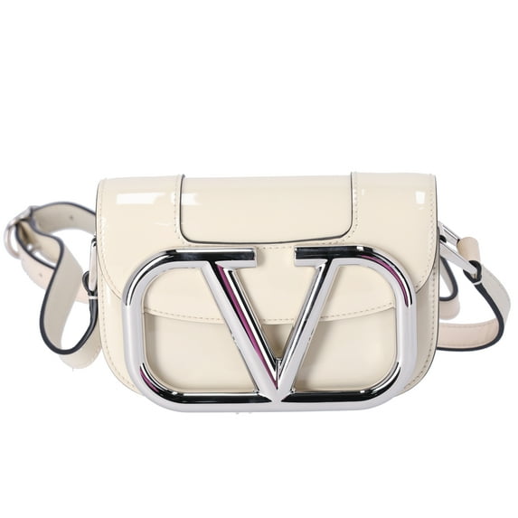 Pre-Owned Valentino V logo Signature Shoulder Bag Cream Patent Leather