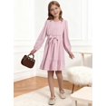 thumbnail image 4 of Hotiary 5-14Y Teens Little Girls Long Sleeve Princess Party Dress Casual Solid Color Pleated Dresses For Holiday Birthday Wedding, 4 of 8