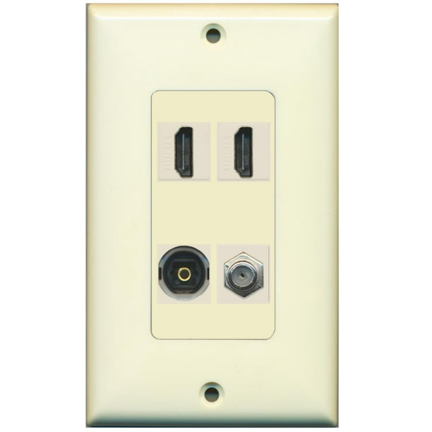 RiteAV - 2 Port HDMI 1 Port Coax Cable TV- F-Type 1 Port Toslink Wall Plate Decorative Wall ...