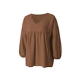 thumbnail image 3 of Sunloudy - Camiseta de verano con cuello en V para mujer, casual, manga larga, color sólido, túnica holgada Sunloudy  moda, 3 of 10