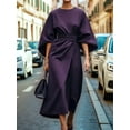 thumbnail image 2 of Women'S Elegant Batwing Sleeve Cocktail Party Dress Solid Casual Loose Ruched Slit Midi Dress with Belt  XL, 2 of 3