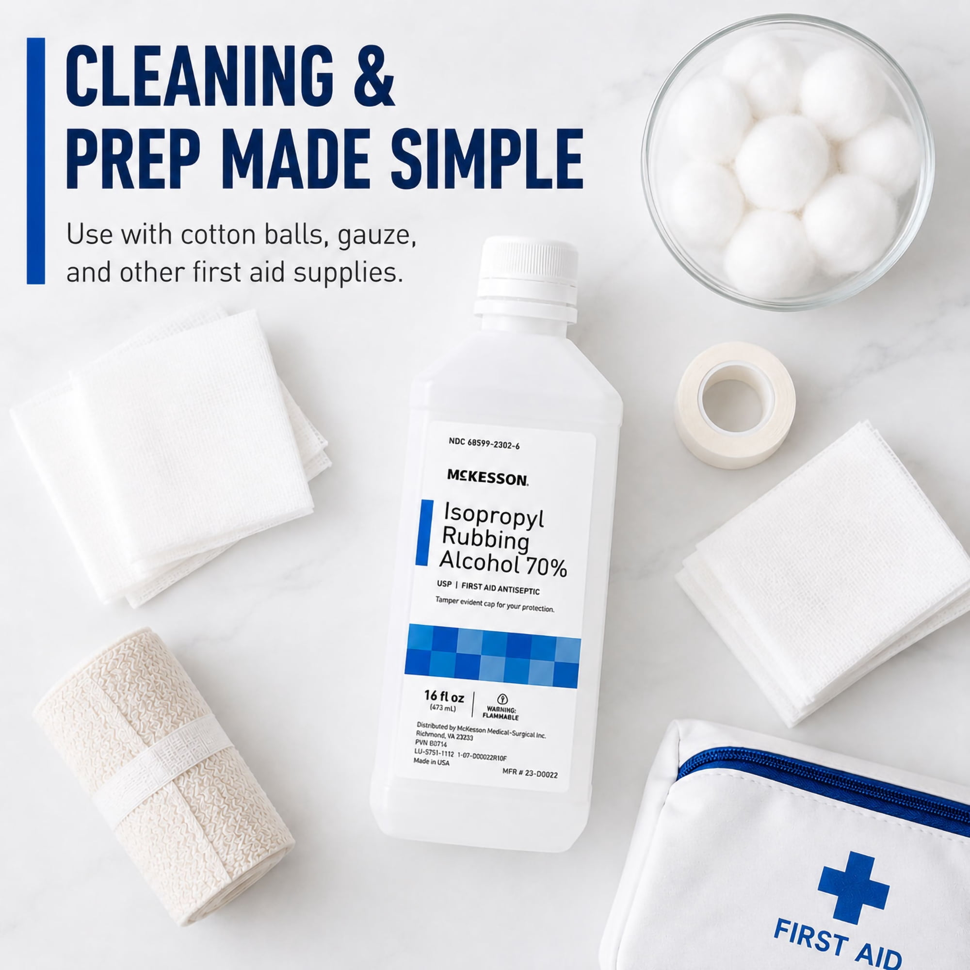 McKesson Isopropyl Rubbing Alcohol - First Aid Antiseptic, 16 oz, 1 count, 12 Packs, 12 Total