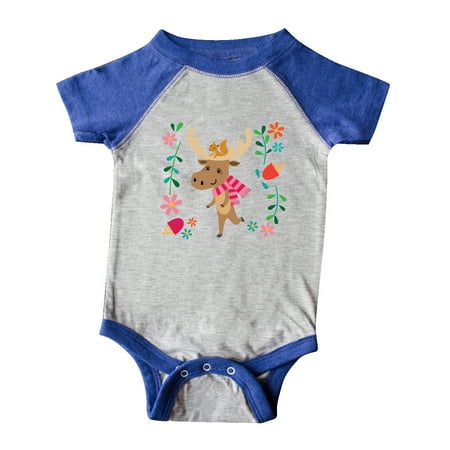 

Inktastic Woodland Moose Spring Flowers Gift Baby Girl Bodysuit