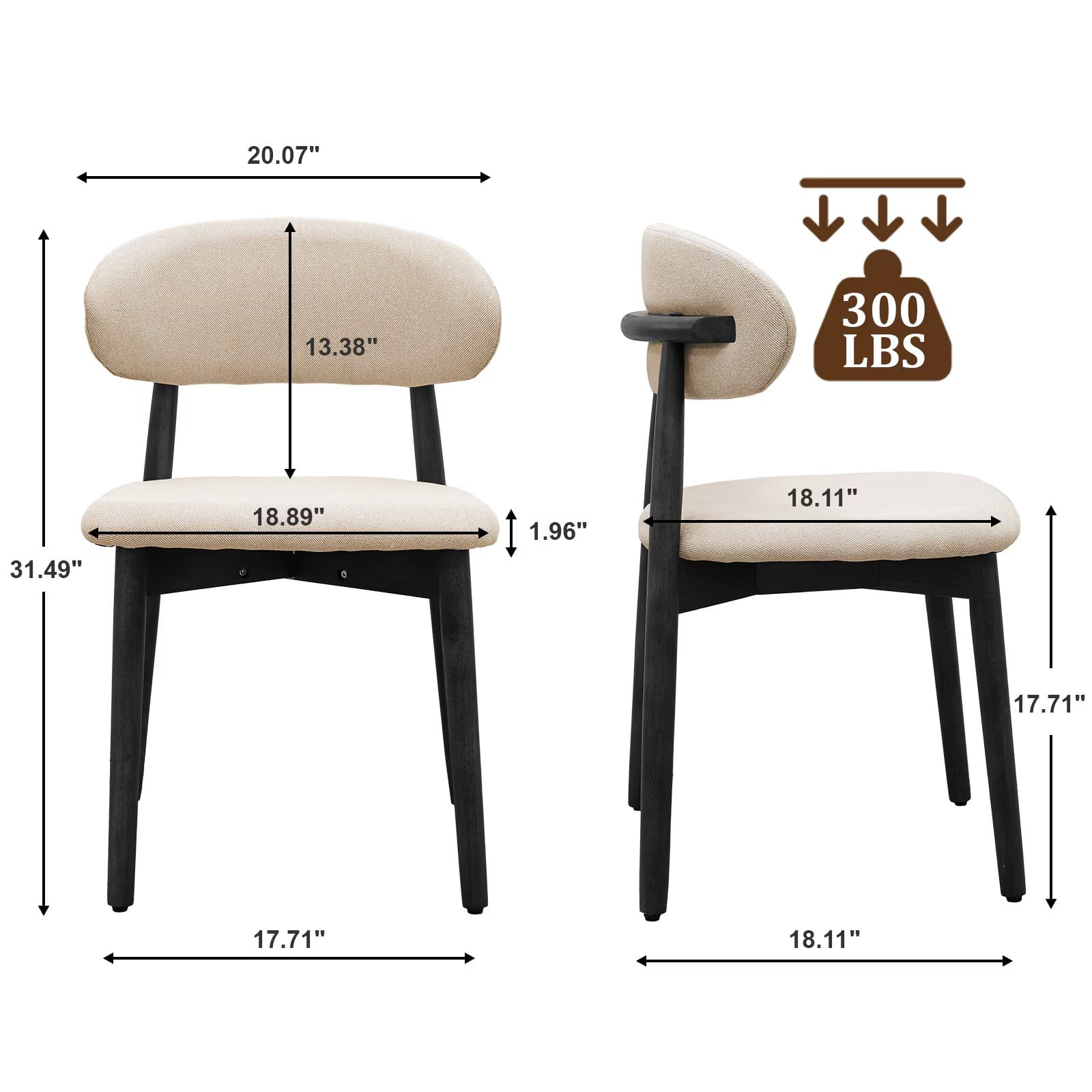 Upholstered Dining Chairs Set of 2, Beige Flannelette Dining Chairs with Walnut Solid Wood Legs, Mid Century Modern Armless Kitchen Side Chairs for Dining, Restaurant, Living Room