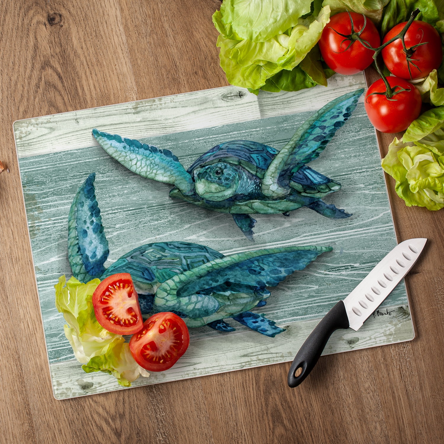 CounterArt North Point Turtles 3mm Tempered Glass Cutting Board 15" by 12"