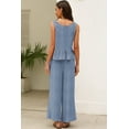 thumbnail image 2 of Women's Beau Blue Solid Color Ribbed Ruffle Tank Top and Pants Set - [ZhiHiMeRi] | (US 20-22)2XL, 2 of 12