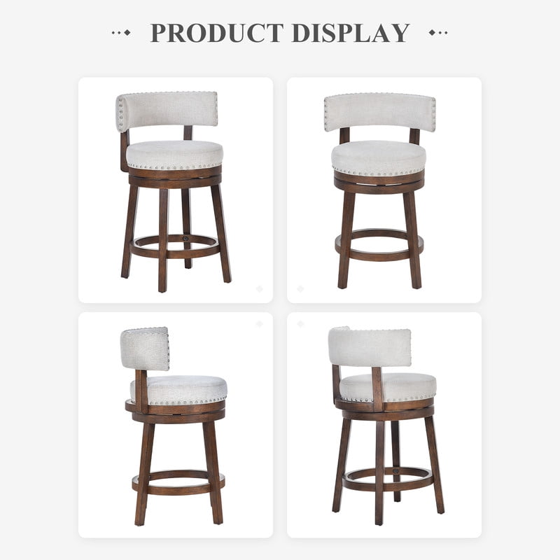 COLAMY Swivel Bar Stools 25 Inch Counter Height Stools, Modern Upholstered Wooden Barstools with Back for Kitchen Island Dining Room Bar, Fits 34-40" Counter Height, Beige