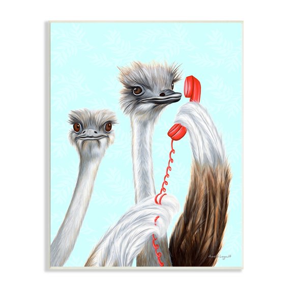 Stupell Industries Detailed Ostrich Birds Talking Red Cord Telephone Graphic Art Unframed Art Print Wall Art, Design by Amelie Legault