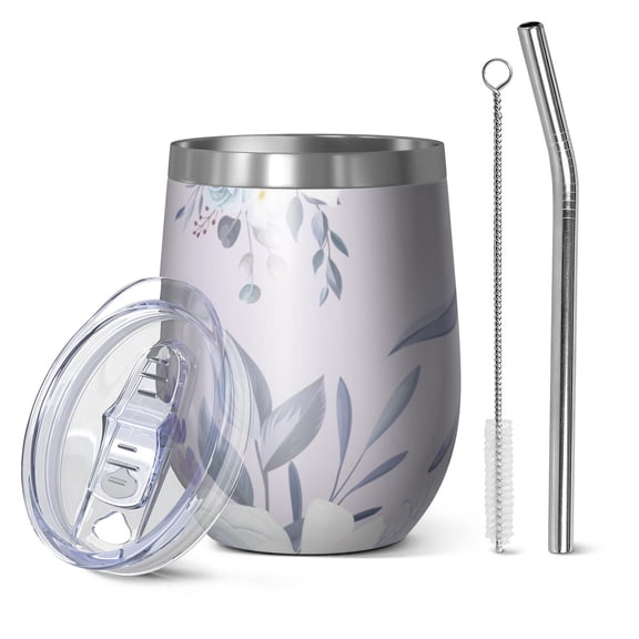 Floral 12oz Stainless Steel Insulated Wine Tumbler with Lid and Straw – Double Wall Vacuum Mug for Hot & Cold Drinks, 304 Steel Interior, Sweat-Free Design,Thanksgiving,Christmas, Spring,Flower