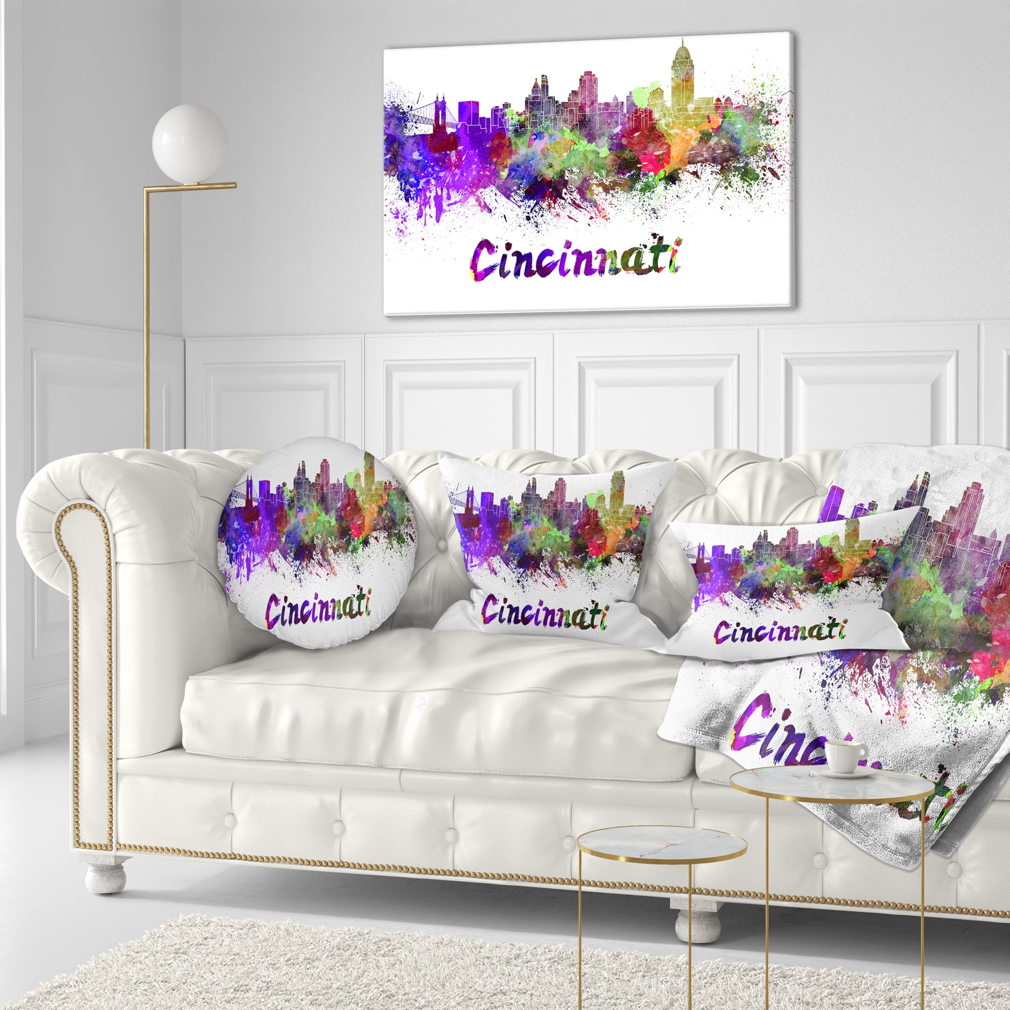 Designart Cincinnati Skyline - Cityscape Throw Pillow - 12x20