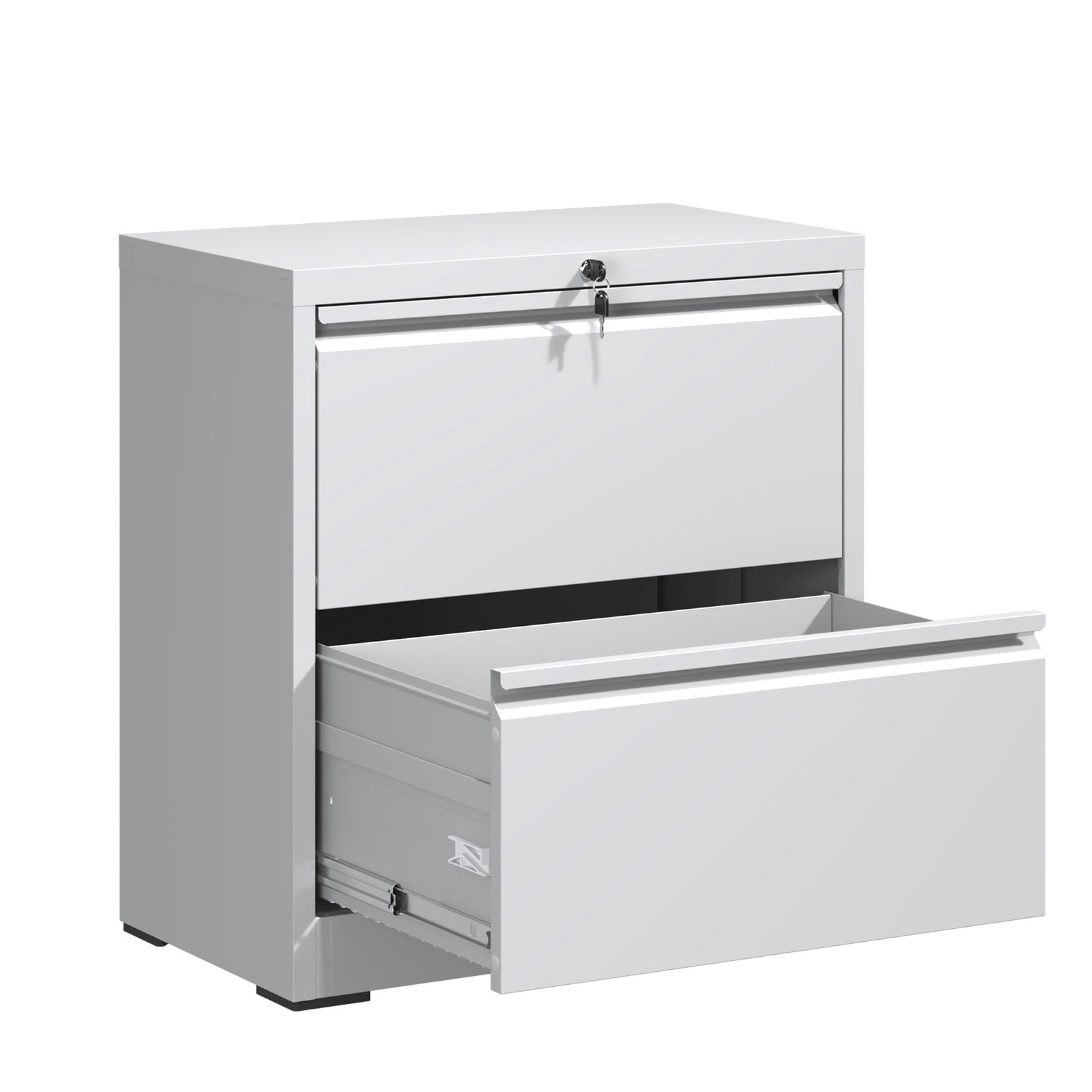 2 Drawer Lateral File Cabinet with Lock, Metal Lateral Filing Cabinet for Home Office, Steel Wide Horizontal Filing Cabinets for Letter/Legal/A4/F4 Hanging Files (White)
