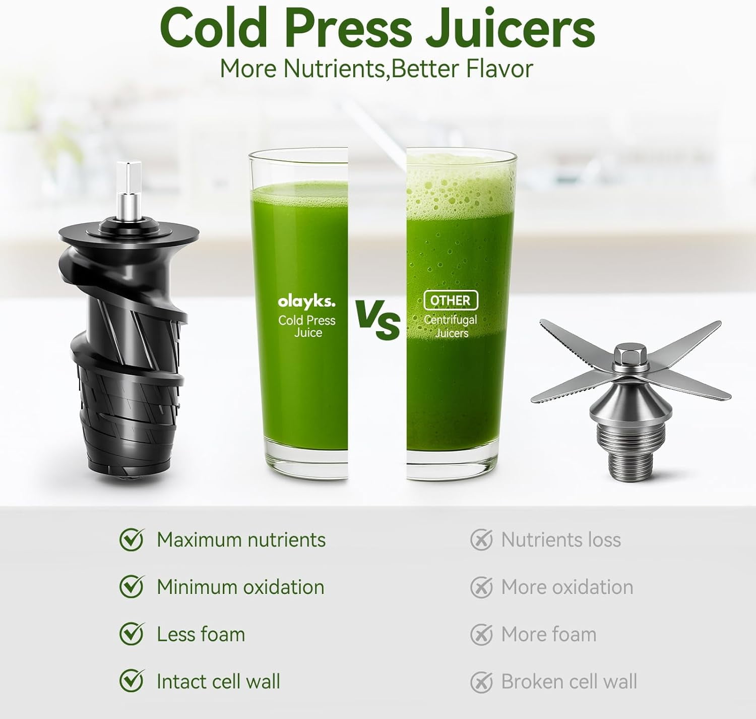 Cold Press Juicer, Slow Masticating Juicer with Soft & Hard Modes for Fruit and Vegetable  Extraction
