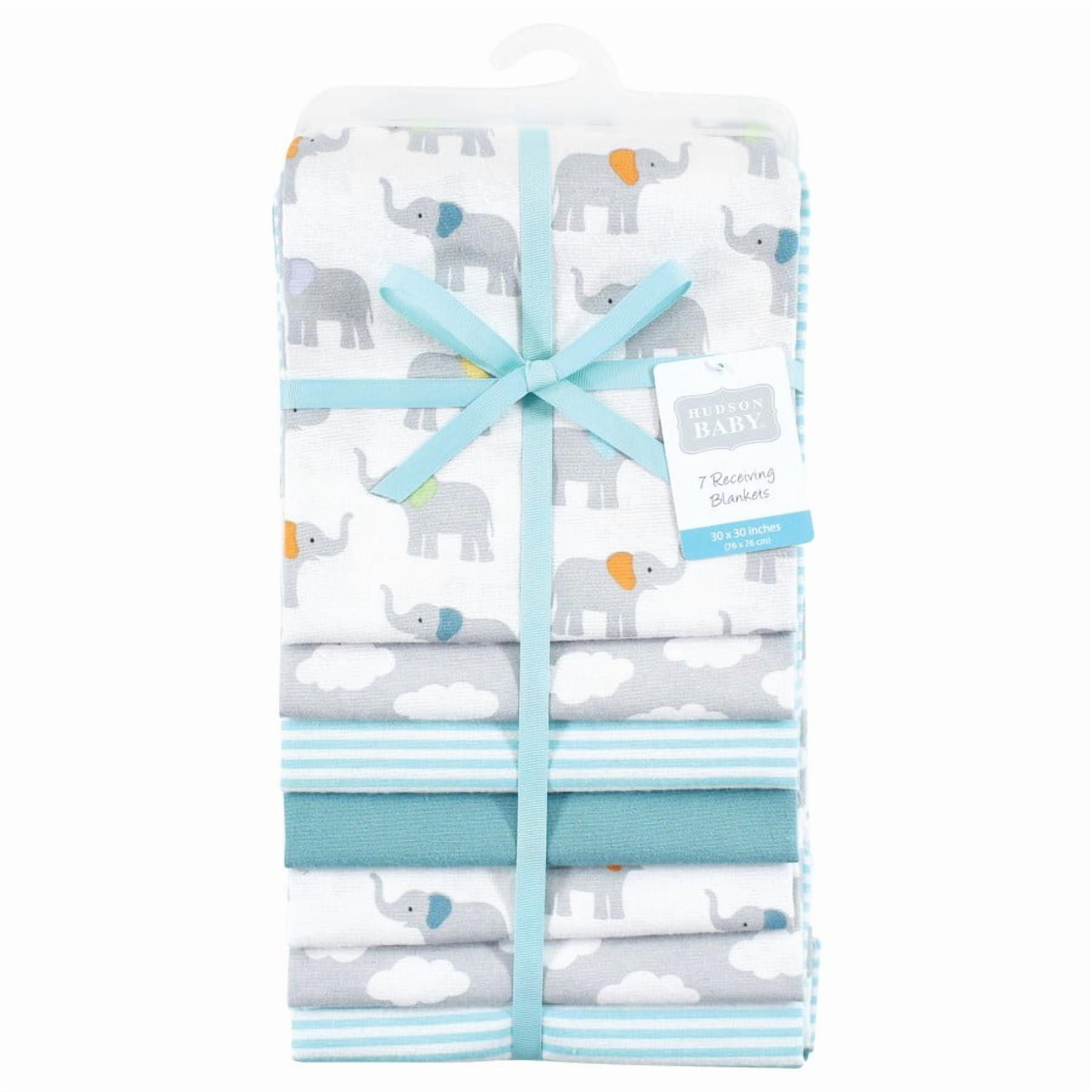 Hudson Baby Cotton Poly Flannel Receiving Blankets Bundle, Teal Elephant, One Size