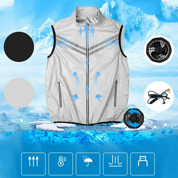 YOIAVAIOY USB Cooling Vest Jacket with 2 Fans Unisex Air Conditioner Lightweight Vests Full Zip Sleeveless Striped Sun Shirt Black M